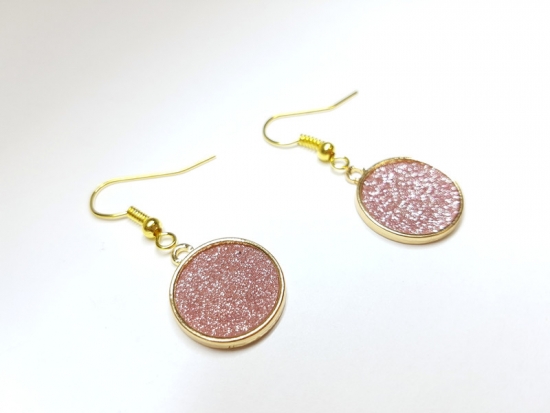 Preview: Glitzer Ohrringe Kreis goldfarben pink